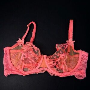 Honey Birdette Coral Pink Sheer Floral Underwire Bra